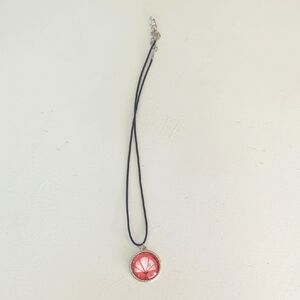 Orange Pendant Necklace with Black Cord (Dandelion flower)